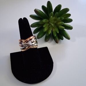 PAJ Womens Size 8 Vintage Sterling Silver Tri-Color Highway Design Band Ring